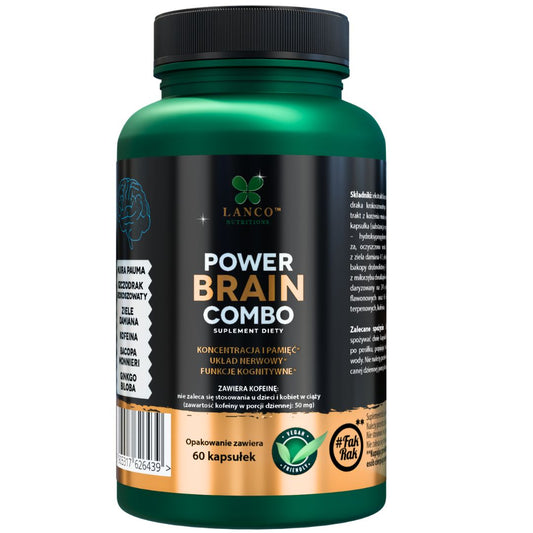 Power Brain Combo - Nootropiki - Pamięć, koncentracja, energia i funkcje kognitywne - Doping dla mózgu i sprawny umysł - 60 kaps