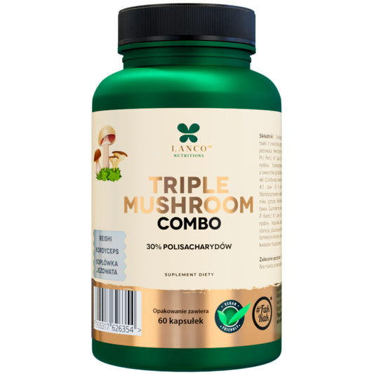 Triple Mushroom Combo 600mg - Soplówka Jeżowata - Lions Mane - Reishi - Kordyceps - aż 60 porcji