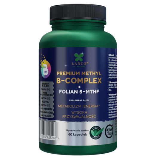 Metylowany B Complex PREMIUM + kwas foliowy 5-MTHF  - najwyższa biodostępność - 60 kaps.