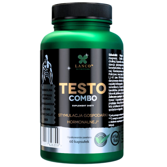 TESTO COMBO - Testosteron - naturalne podniesienie -6 substancji: Cytrynian magnezu, Cholina, Forskolina, Ashwagandha, Bor, Cynk - 60 kaps